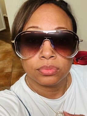 Gold-Trim Brown Gradient Aviator Sunglasses